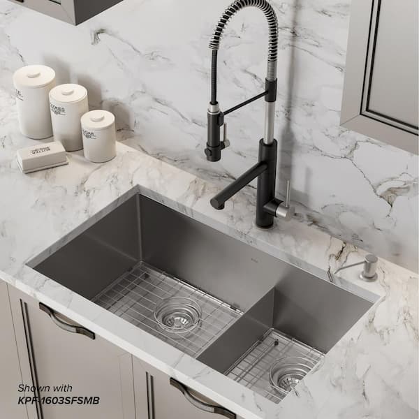 Standart PRO 32 in. Undermount 60/40 Double Bowl 16 Gauge Satin Stainless Steel Kitchen Sink with Garbage Disposal
