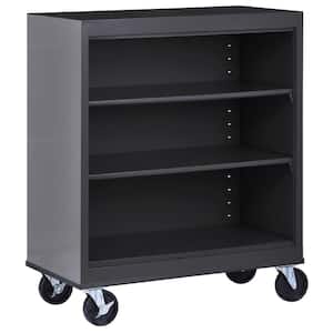 Mobile Bookcase Series 42 in. Tall Black Metal 3-Shelves Standard Standard Bookcase With Casters