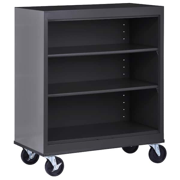 Sandusky Mobile Bookcase Series 42 in. Tall Black Metal 3-Shelves Standard Standard Bookcase With Casters