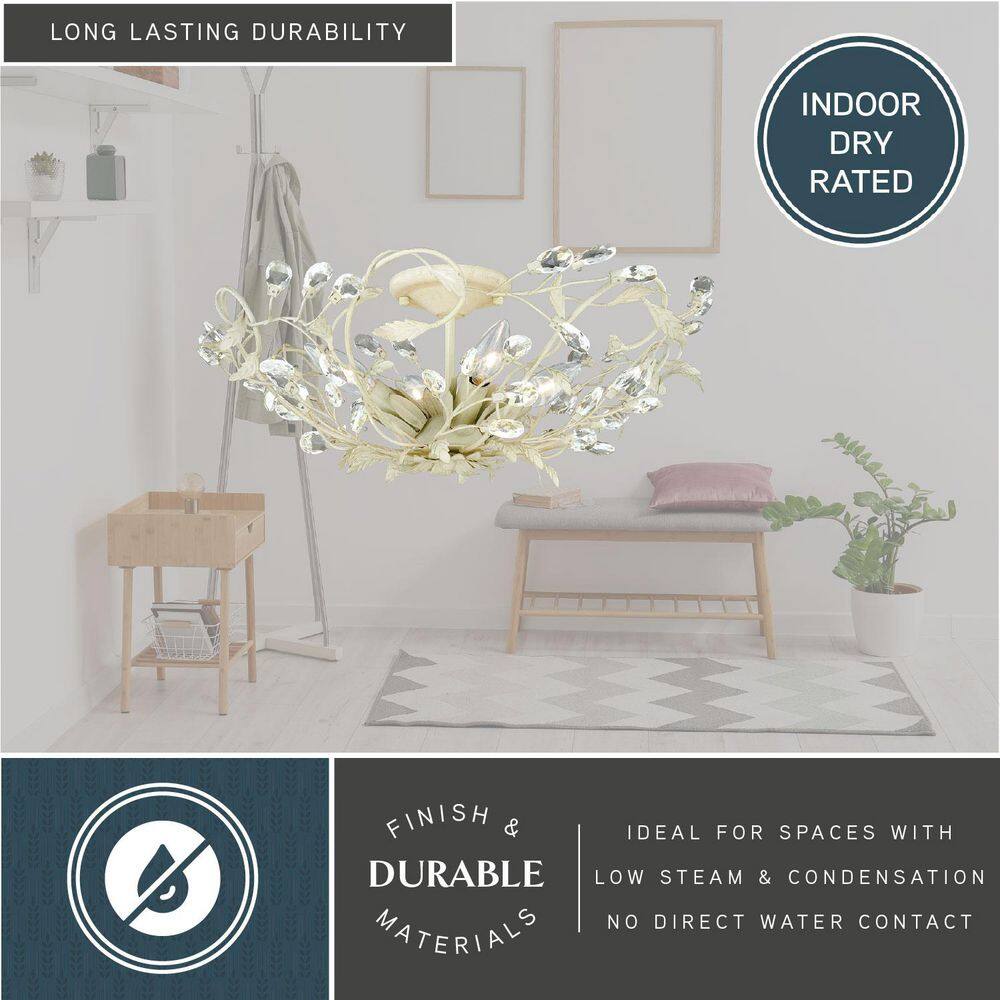 Jardin 19" French Cream Crystal Semi-Flush Mount Ceiling Light