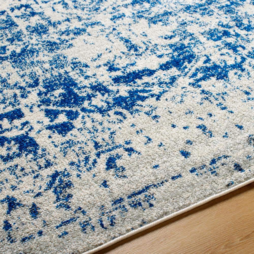 Demeter Blue and Off-White Oval Stain-Resistant Synthetic Rug