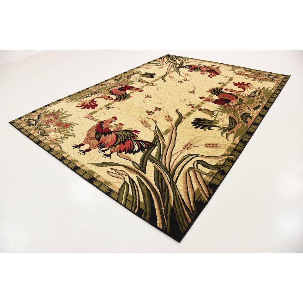 Pastoral Cream 7'x10' Floral & Fauna Synthetic Area Rug