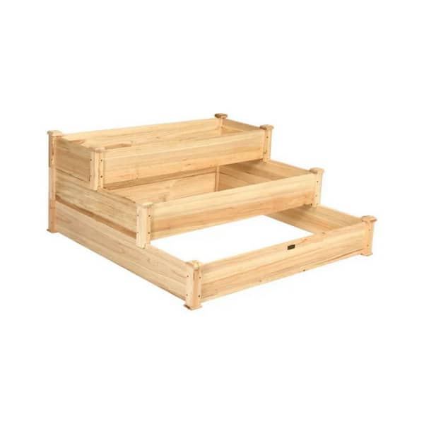Cubilan Outdoor Natural 3-Tier Elevated Wooden Vegetable Garden Bed-49 in. x 49 in. x 22 in. (L x W x H)