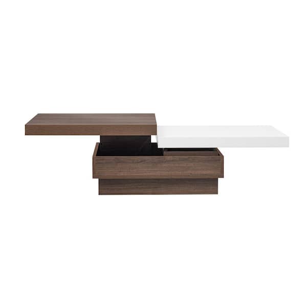 Tenleaf Brown and White Wood Outdoor Coffee Table with Wood Grain Design, 1 Hidden Storage Space