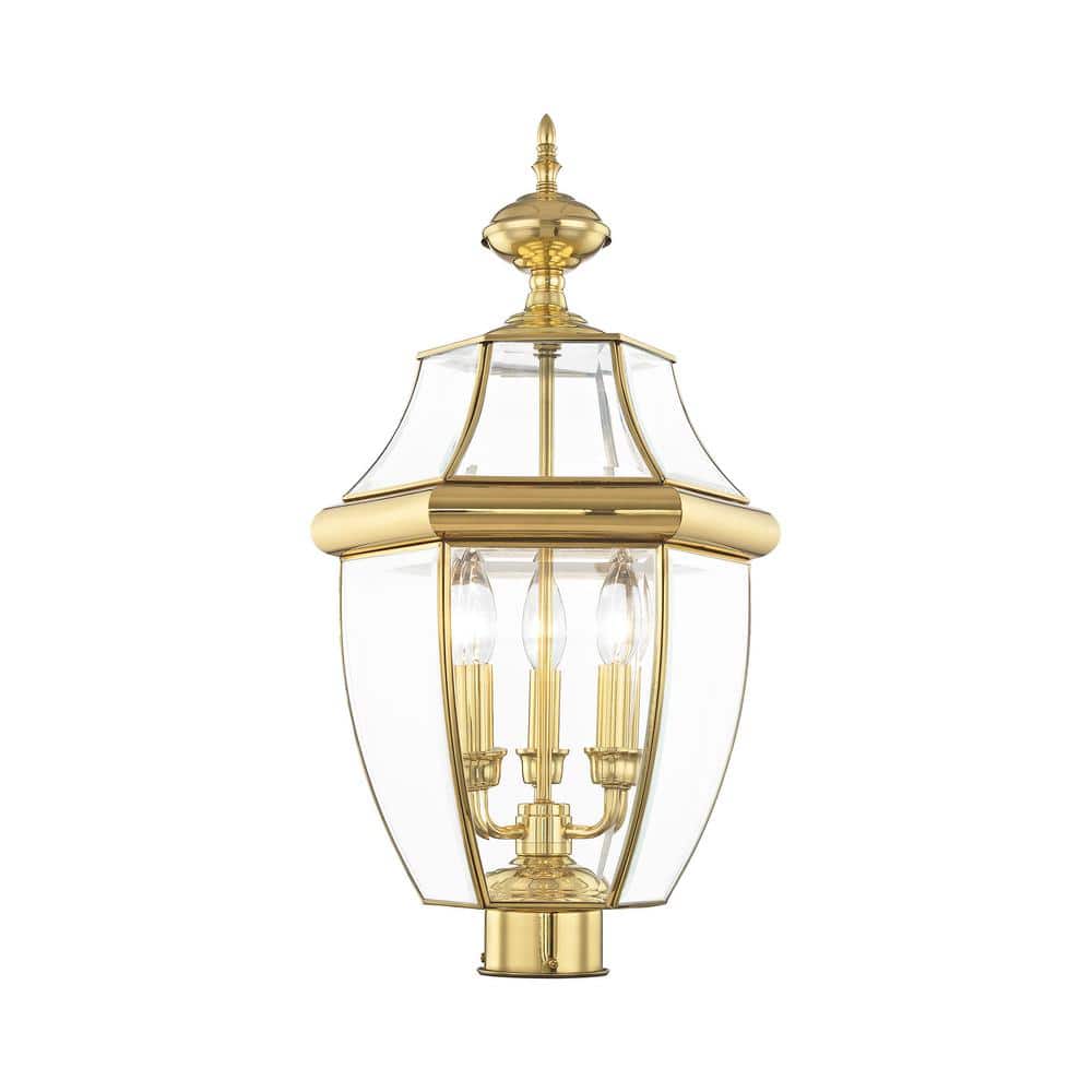 Aston 23.5 in. 3-Light Polished Brass Cast Brass Hardwired Outdoor Rust Resistant Post Light with No Bulbs Included price history on PriceWatchPro