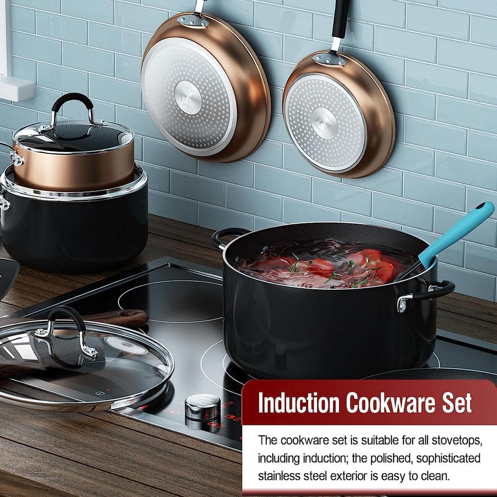 8-Piece Gray Nonstick Aluminum Cookware Set with Glass Lids