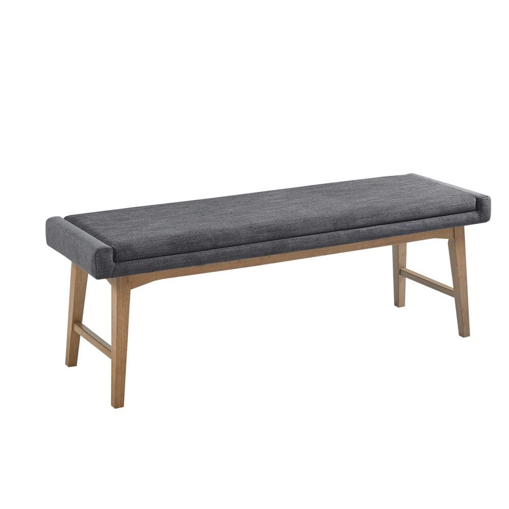 April Mid-Century Gray Upholstered Wood Frame Accent Bench