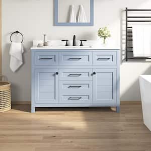 Hanna 48 in. W x 19 in. D x 34 in. H Single Sink Bath Vanity in Spruce Blue with White Engineered Stone Top