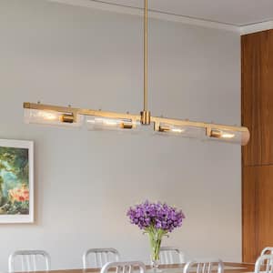 49.2 in. 4-Light Gold Kitchen Island Pendant Light, Linear Chandelier Hanging Pendant Light with Clear Glass Shade
