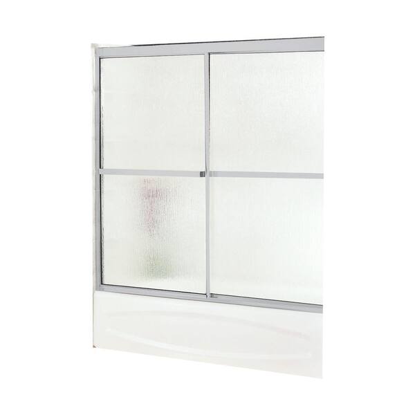 MAAX Soul 59-1/2 in. x 57 in. Sliding Tub/Shower Door in Satin Nickel with Rain Glass