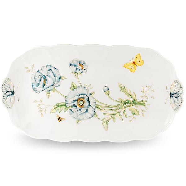 Butterfly Meadow 14.75 in. L x 9 in. W Porcelain Multi Color Oblong Sandwich Tray