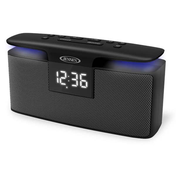 JENSEN Bluetooth Digital Dual Alarm Clock Radio with Adjustable Mood Light, MP3 Playback and 2.1A Charging Port