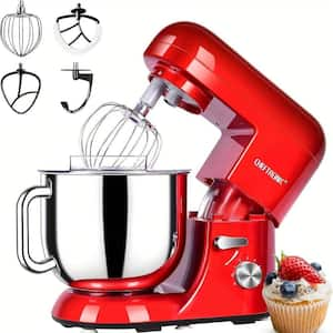 BigChef 6 Qt. 650-Watt 6-Speed Red Painted Stand Mixer with Wire Whip, Dough Hook, Flat Beater and Flex Edge Beater