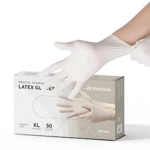 Extra Large - Latex Gloves, Powder Free - Medical Examination Disposable Gloves - Clear (Natural - 50 Count