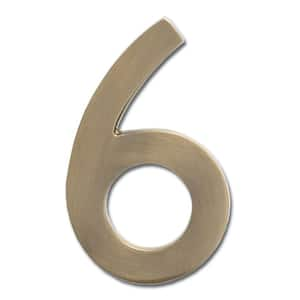 4 in. Antique Brass Floating House Number 6