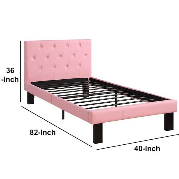 Benjara Pink Faux Leather Upholstered, Pink Tufted Bed Frame