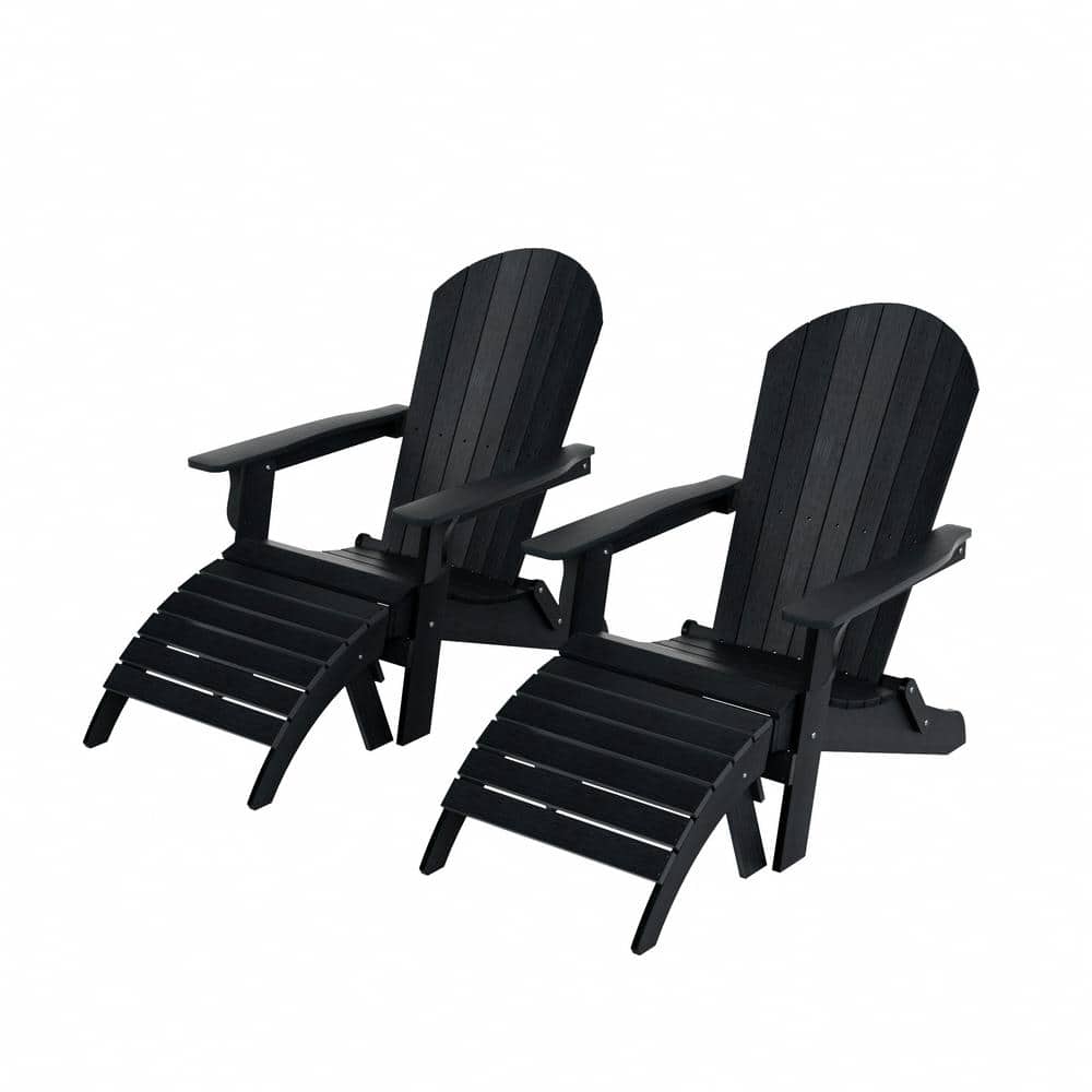 WESTIN OUTDOOR Vineyard 4Piece Black Outdoor Plastic Folding Adirondack Chair and Folding