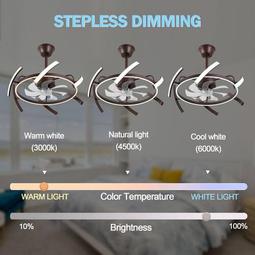 Meyer 24 in. Indoor Brown 6 DIY Shapes Smart Ceiling Fan with Remote Futuristic UFO Design 6-Speed LED Fan lights Lighting