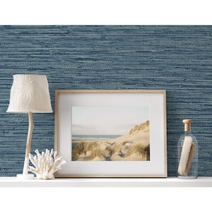 Bay Blue Isla Faux Jute Embossed Vinyl Unpasted Wallpaper Roll 60.75 sq. ft.