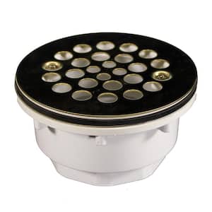 2 in. PVC Shower Stall Drain with Receptor Base 4-1/4 in. Round Polished Brass Strainer-Fits Over 2 in. Sch. 40 DWV Pipe