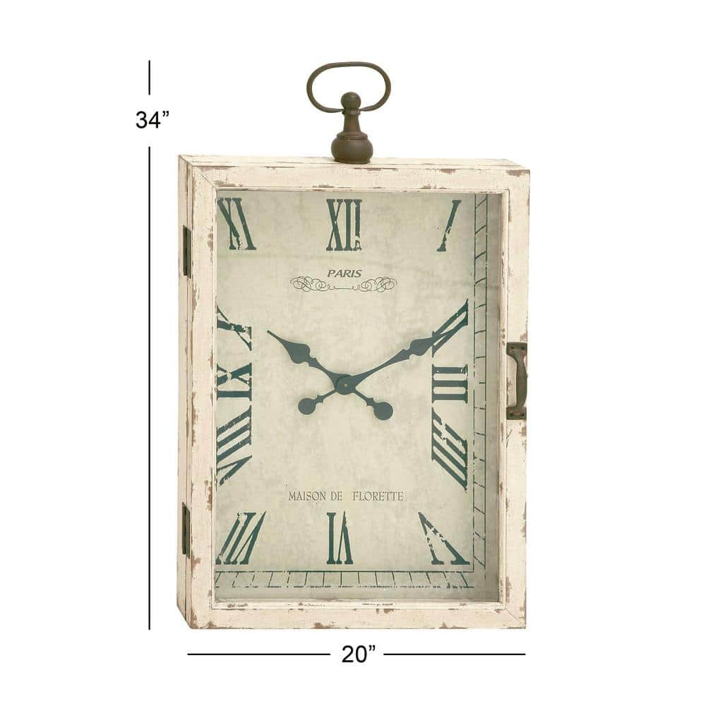 34" White Distressed Wood Pocket Watch Style Wall Clock