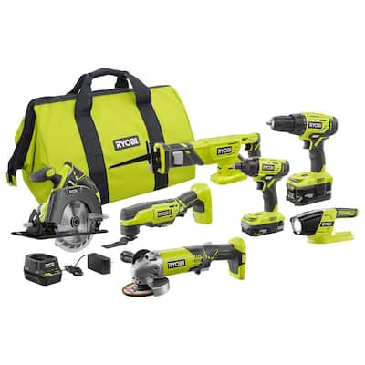 RYOBI ONE+ 18V Cordless 5-Tool Combo Kit with (2) 1.5 Ah Batteries, 18V ...