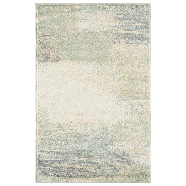 Adirondack 3 ft. x 5 ft. Ivory/Sage Solid Color Distressed Area Rug
