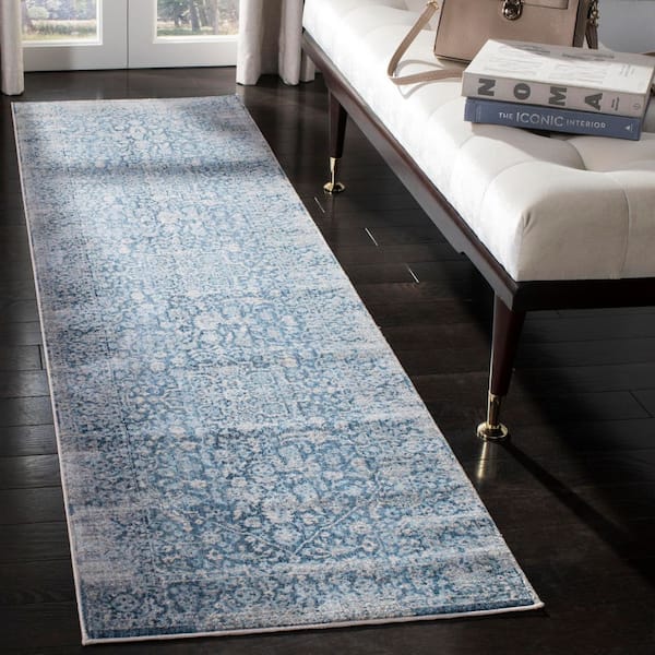 Vintage Persian 2 ft. x 8 ft. Blue/Ivory Distressed Ornate Runner Rug