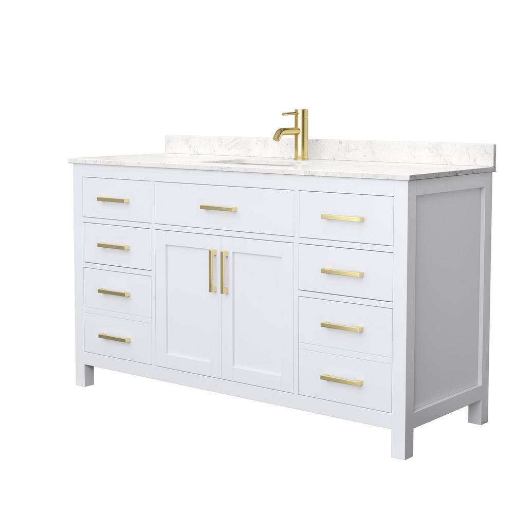 Beckett 60" White Freestanding Single Bathroom Vanity with Brushed Gold Accents