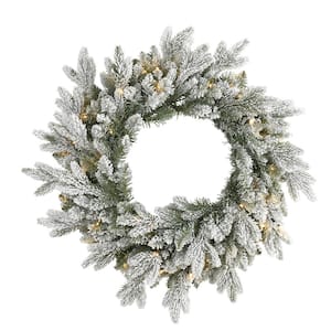 24 in. Pre-Lit Flocked Artificial Christmas Wreath with 50 LED Lights