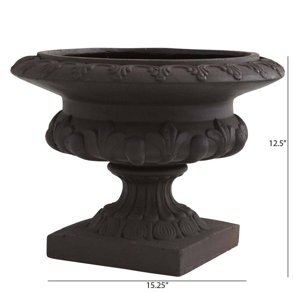 12.5" Tall Black Iron-Finished Decorative Urn for Indoor/Outdoor Use