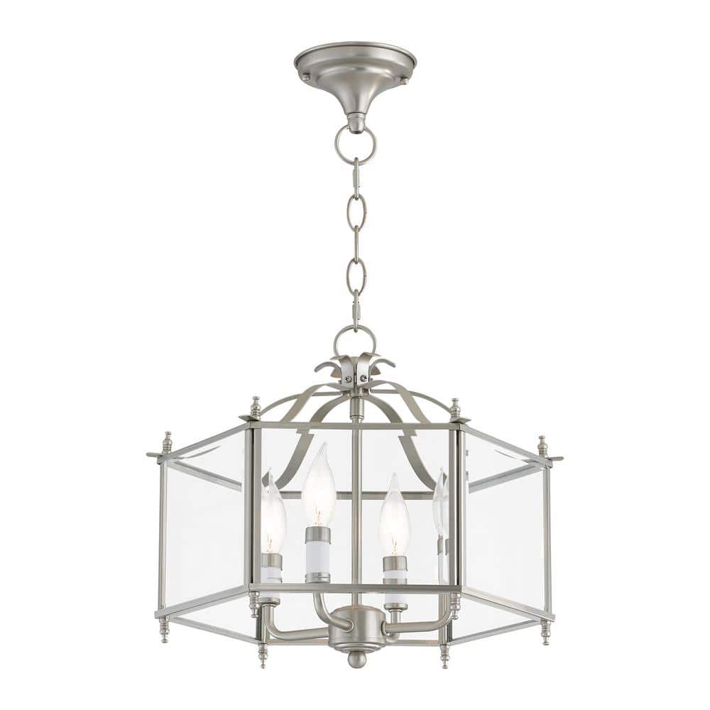 Livingston Classic Brushed Nickel 4-Light Pendant with Clear Beveled Glass