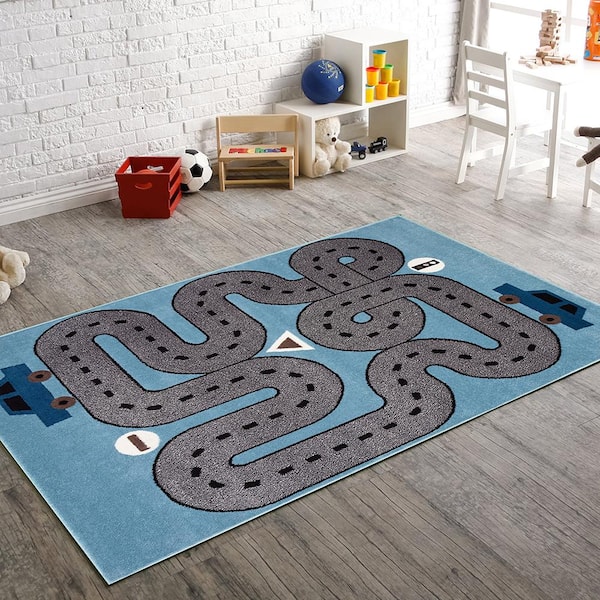Playful Soft Blue / Light Blue 4 ft. x 6 ft. Indoor Area Rug