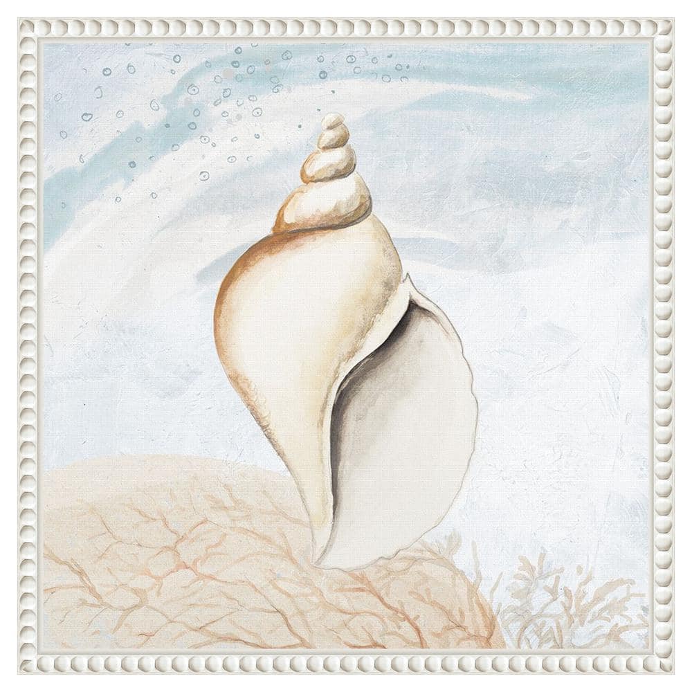 Beaded White Framed Nautical Seashell Canvas Wall Art