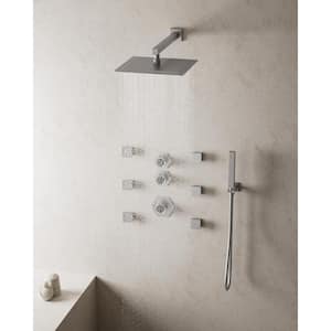 Thermostatic Valve 5-Spray 12 in. Wall Mount Dual Shower Heads and Handheld Shower Head in Brushed Nickel