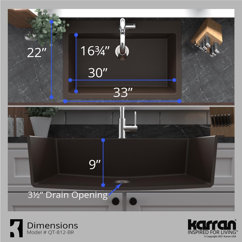 Brown Quartz 33'' Single Bowl Drop-in Kitchen Sink