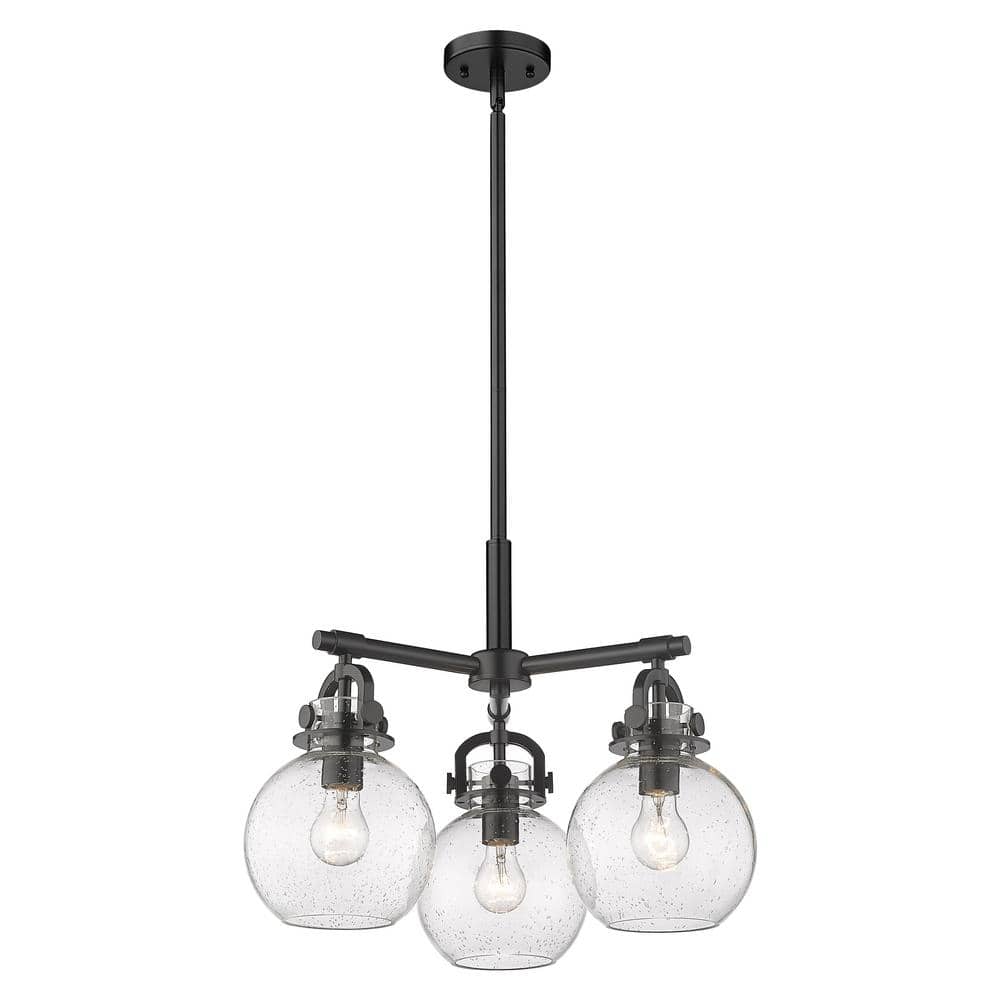 Newton Sphere 100-Watt 3-Light Matte Black Shaded Mini Pendant Light with Seeded Glass Shade price history on PriceWatchPro