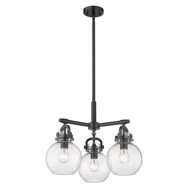 Newton Sphere 100-Watt 3-Light Matte Black Shaded Mini Pendant Light with Seeded Glass Shade