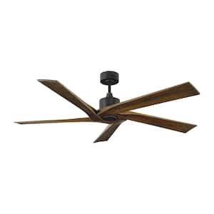 Aspen 56 in. Indoor/Outdoor Modern Aged Pewter Ceiling Fan with Dark Walnut Blades, DC Motor and Remote Control