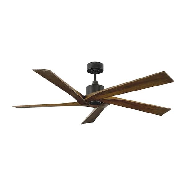 Generation Lighting Aspen 56 in. Indoor/Outdoor Modern Aged Pewter Ceiling Fan with Dark Walnut Blades, DC Motor and Remote Control