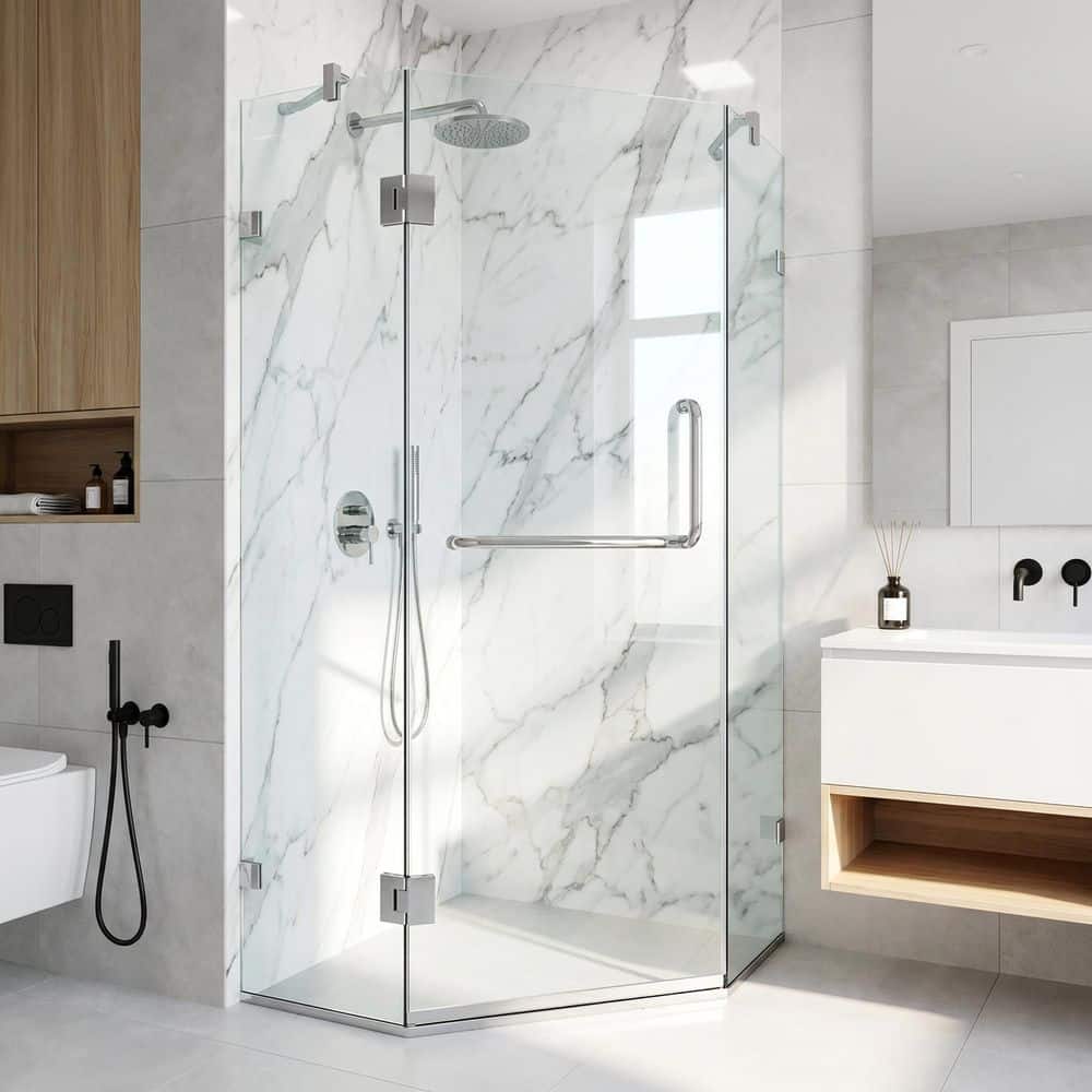 VIGO Piedmont 34 in. L x 34 in. W x 73 in. H Frameless Pivot Neo