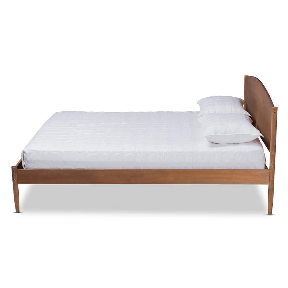 Leanora King Walnut Wood Upholstered Platform Bed with Slats