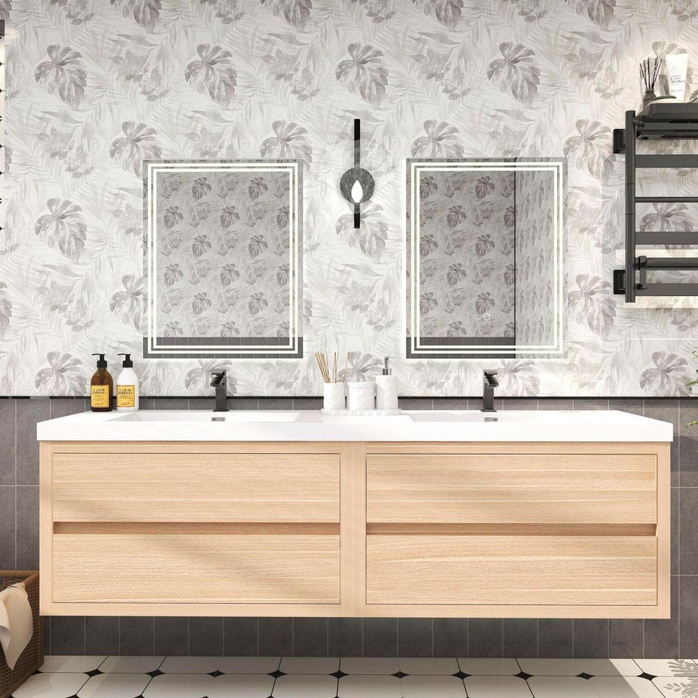 Louis 71 in. W x 20 in. D x 22 in. H Double Sink Floating Bath Vanity in Champagne Oak with White Acrylic Top price history on PriceWatchPro