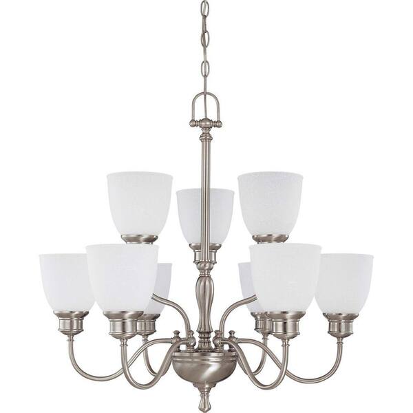 Glomar 9-Light Brushed Nickel 2-Tier Chandelier with Frosted Linen Glass Shade