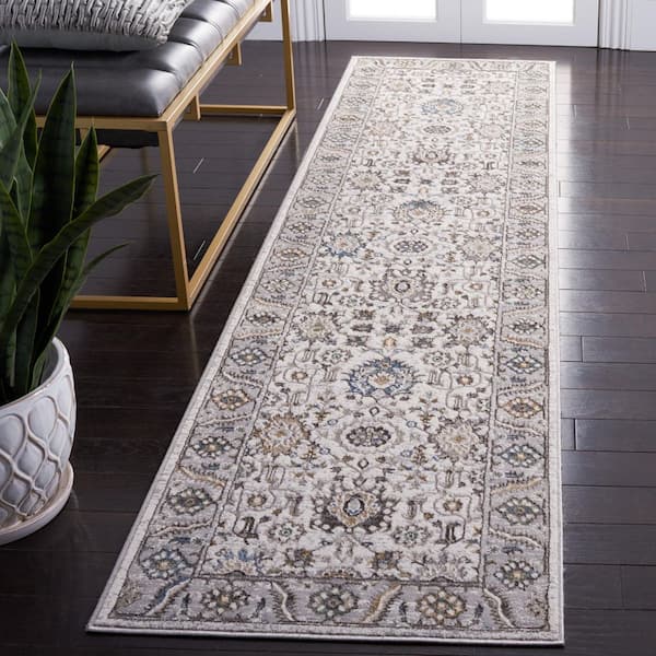 Bel Air 2 ft. x 9 ft. Beige/Gray Border Oriental Runner Rug