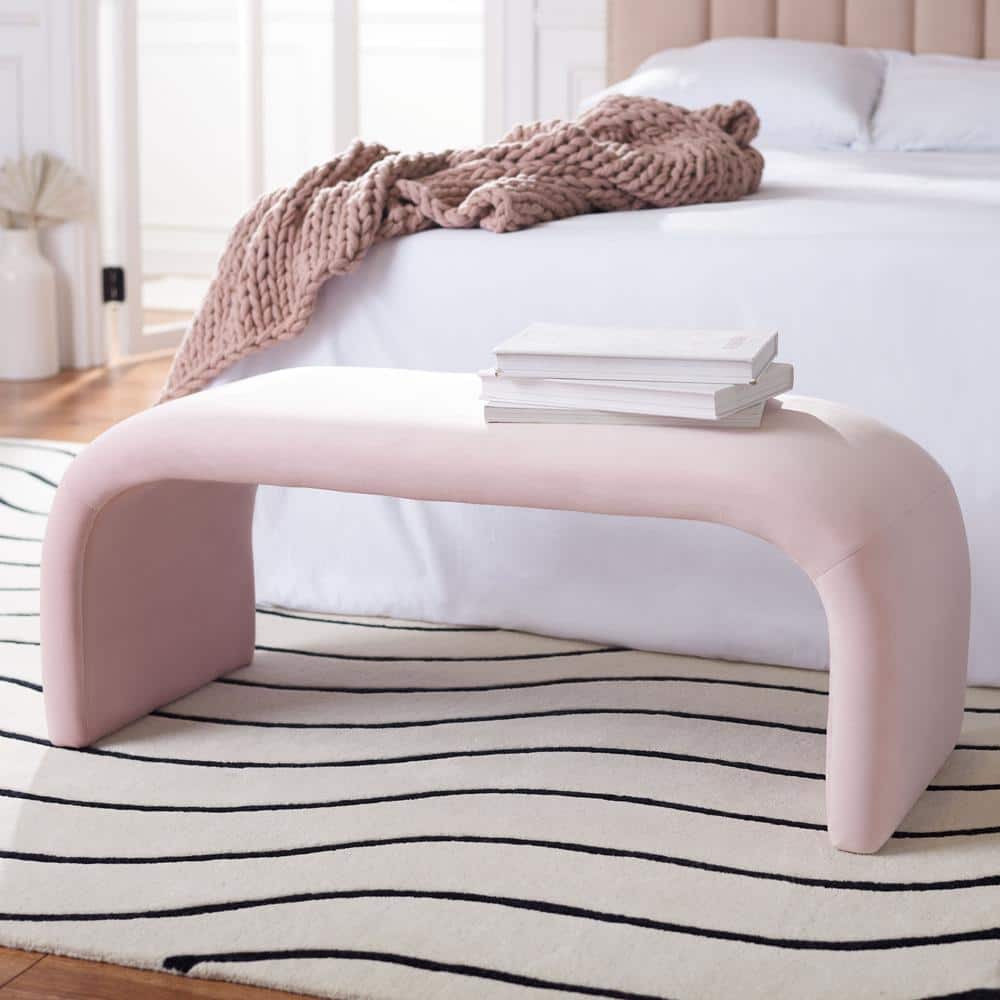 Tenko Light Pink Velvet Modern Accent Bench
