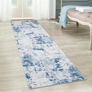 Light Blue 2 ft. x 10 ft. Modern Abstract Runner Area Rug