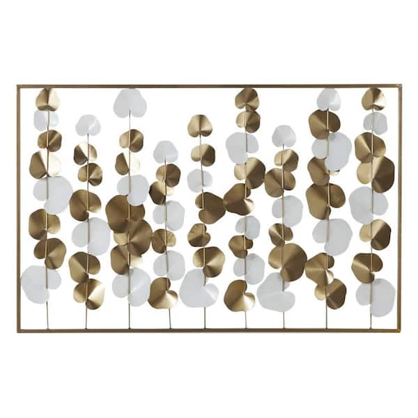 Litton Lane Metal Gold Dimensional Abstract Wall Decor with White Wood  Backing (Set of 2) 041501 - The Home Depot