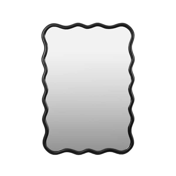 WELLFOR 40 in. W x 28 in. H Rectangular Art Solid Wood Framed Wall Bathroom Vanity Mirror in Brown