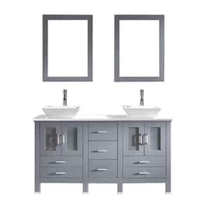 Bradford 60 in. W Bath Vanity in Gray with Stone Vanity Top in White with Square Basin and Mirror